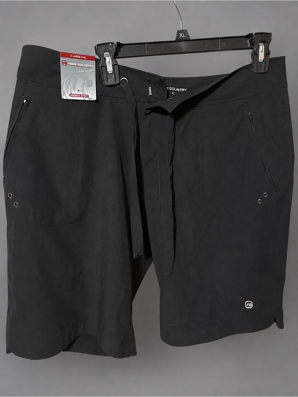 Free Country Black Performance Shorts with Hook Closure